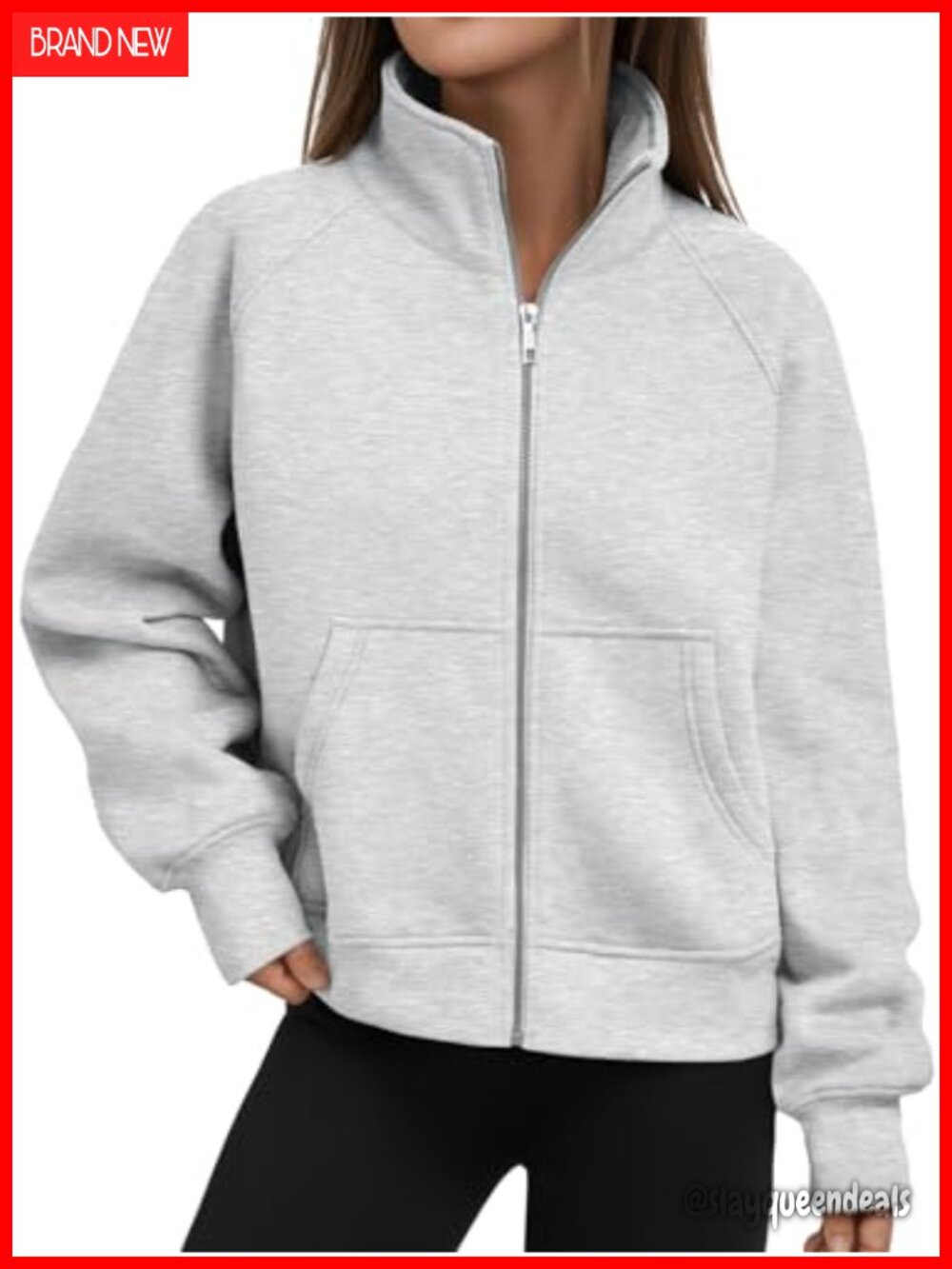 Zip Up Cropped Hoodie Mock Neck Sweatshirt Y2K Fleece